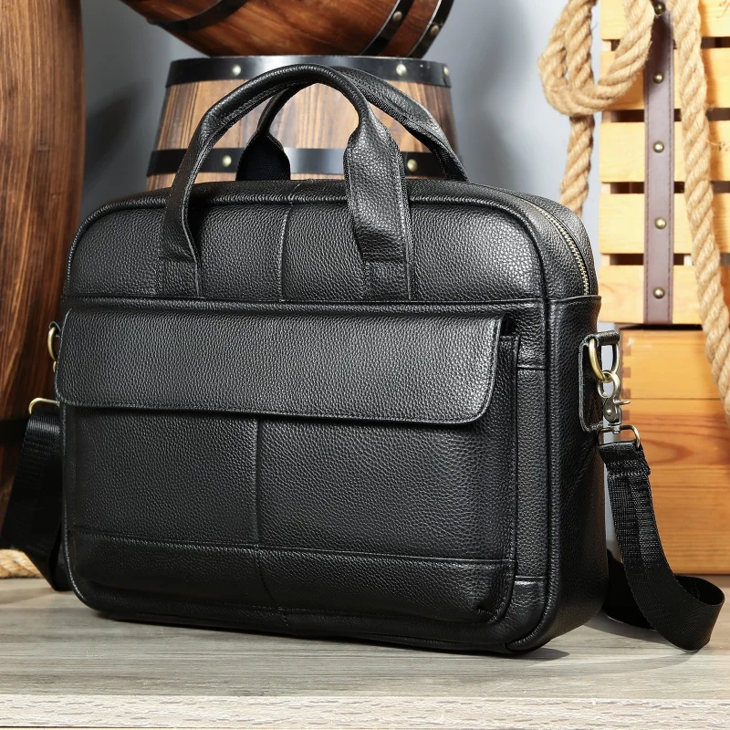 2025 Genuine Leather Briefcases Hard For Men Handbags Laptop Briefcase Bags 15.6 Inch Office Bussiness Computer Bag