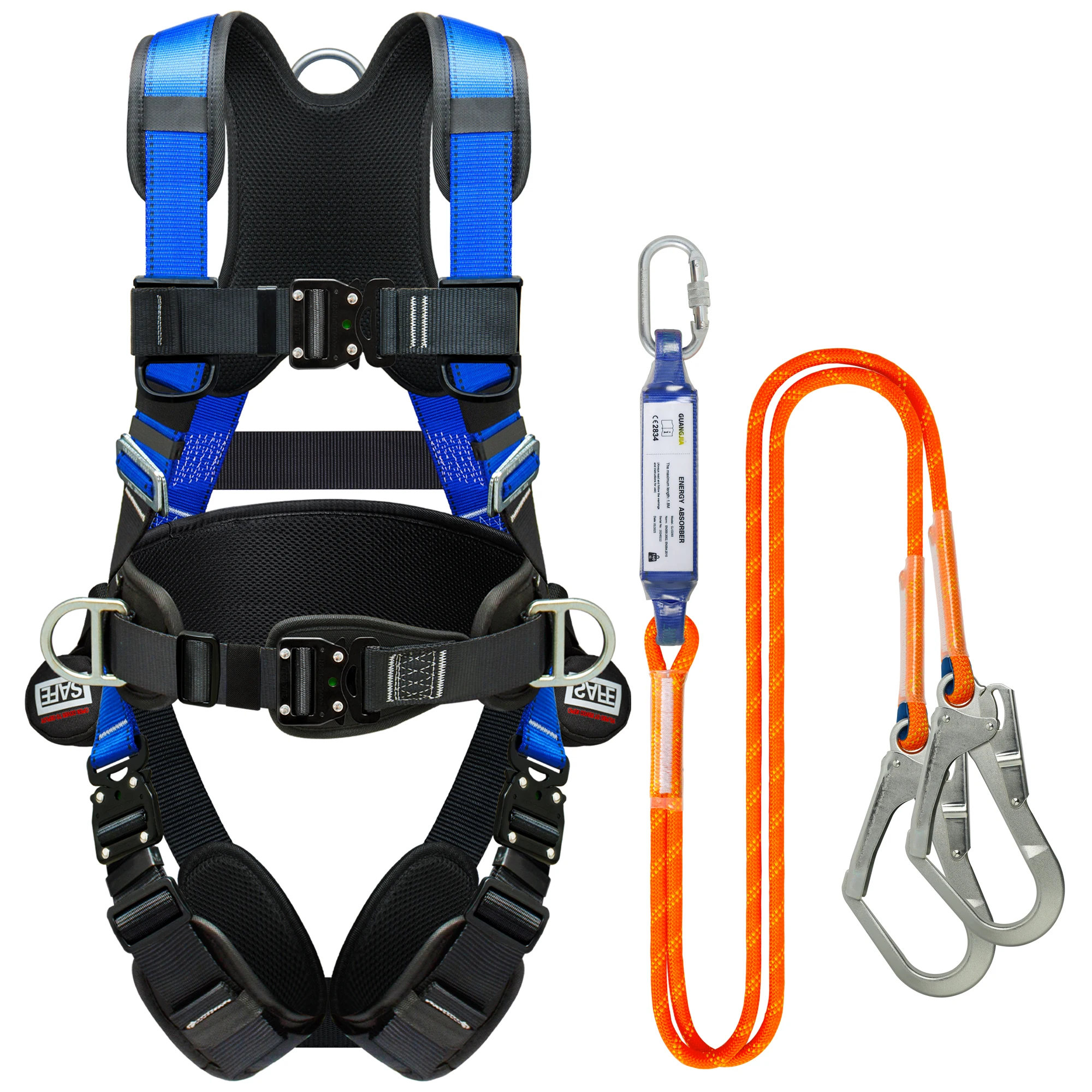 Safety Harness Fall Protection Kit with Shock Absorbing Lanyard, Premium Full BodyHarness with Upgraded Quick Buckles