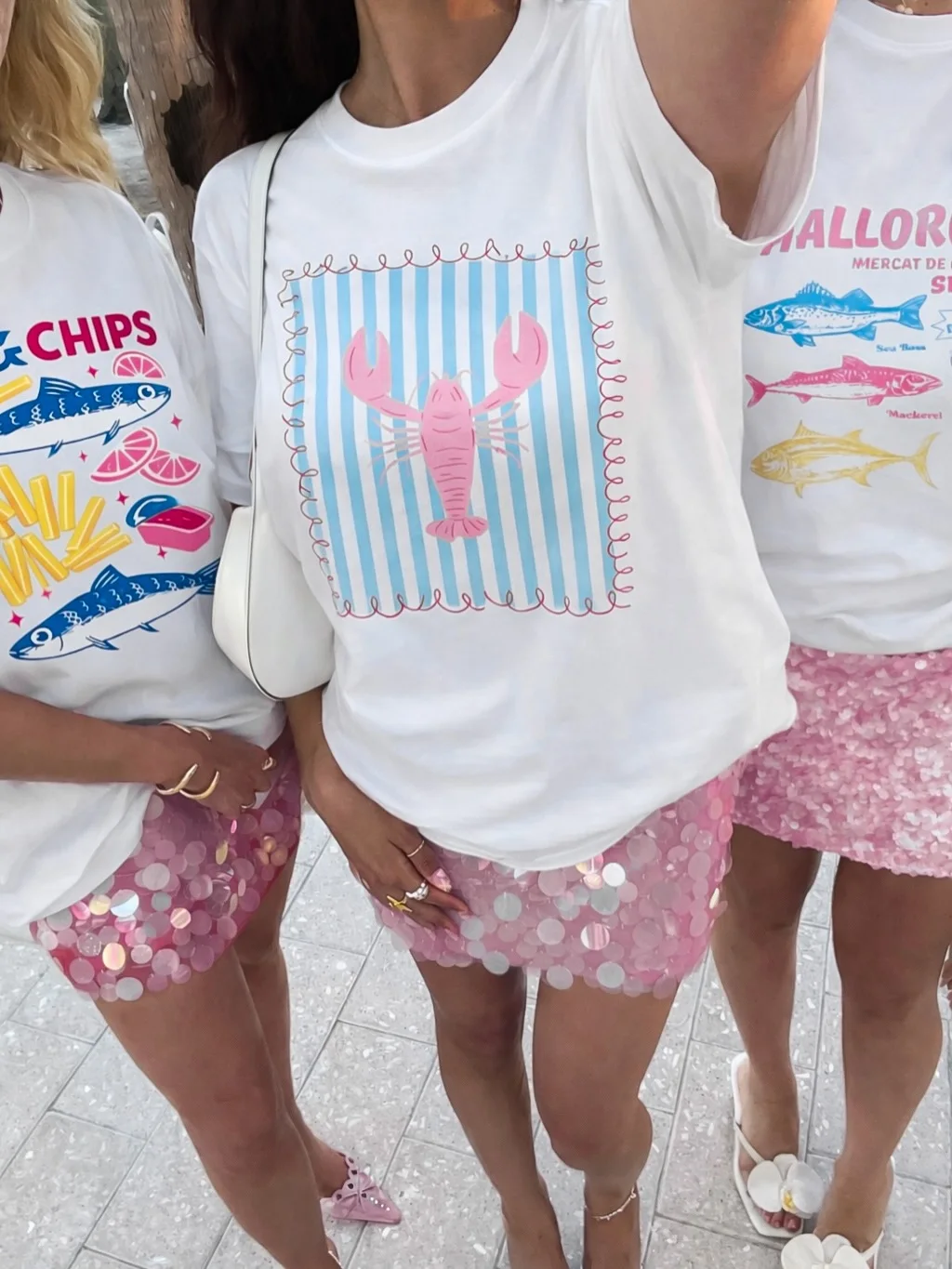 Retro American Summer Vacation Seafood Print Spicy Girl Loose Fit Pure Cotton Short Sleeve T-Shirt for Women round Neck