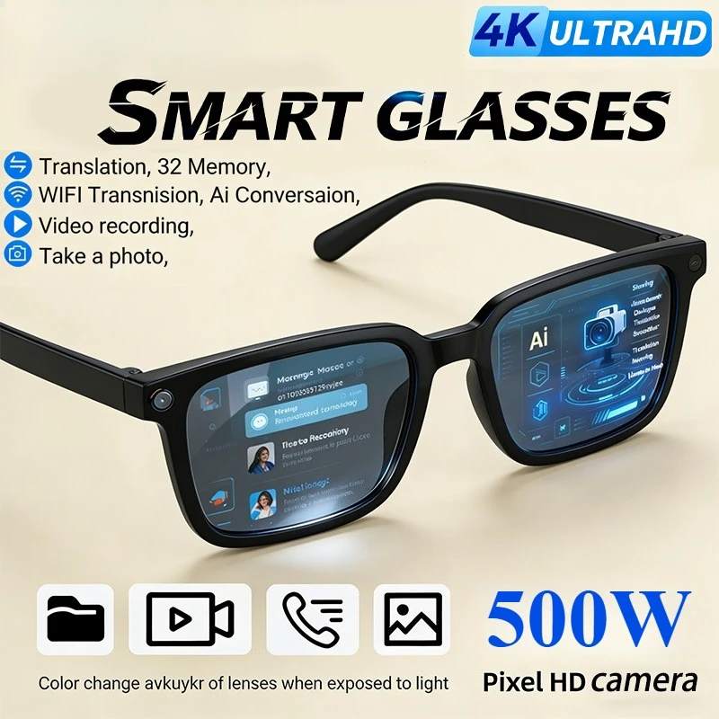 

New AI Smart Glasses 500W Pixel HD Camera Video Recording Sport Sunglasses Photo Recognition Translation Bluetooth Call glasses