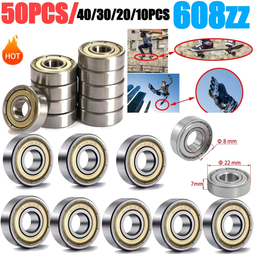 

10-50 шт. 608ZZ шарикоподшипники, сменные подшипники из углеродистой стали ABEC-7 для скейтборда, глубокие канавки, детали колес миниатюрного скутера