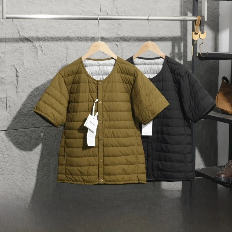 

Retro Japanese Style Lightweight Half Sleeve down Jacket Urban Casual Outdoor Warmth Inner Layerable Short Sleeve Coat