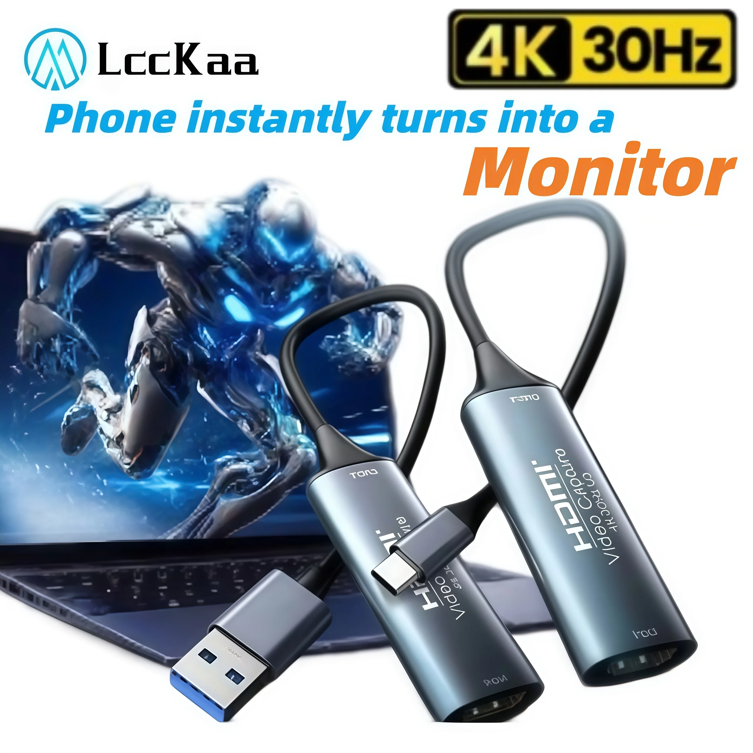 LccKaa USB 3.0 Video Capture Card 4K HDMI-compatible to USB 3.0 Type-C Game Grabber Record For Switch Xbox PS5/4 Live Broadcast