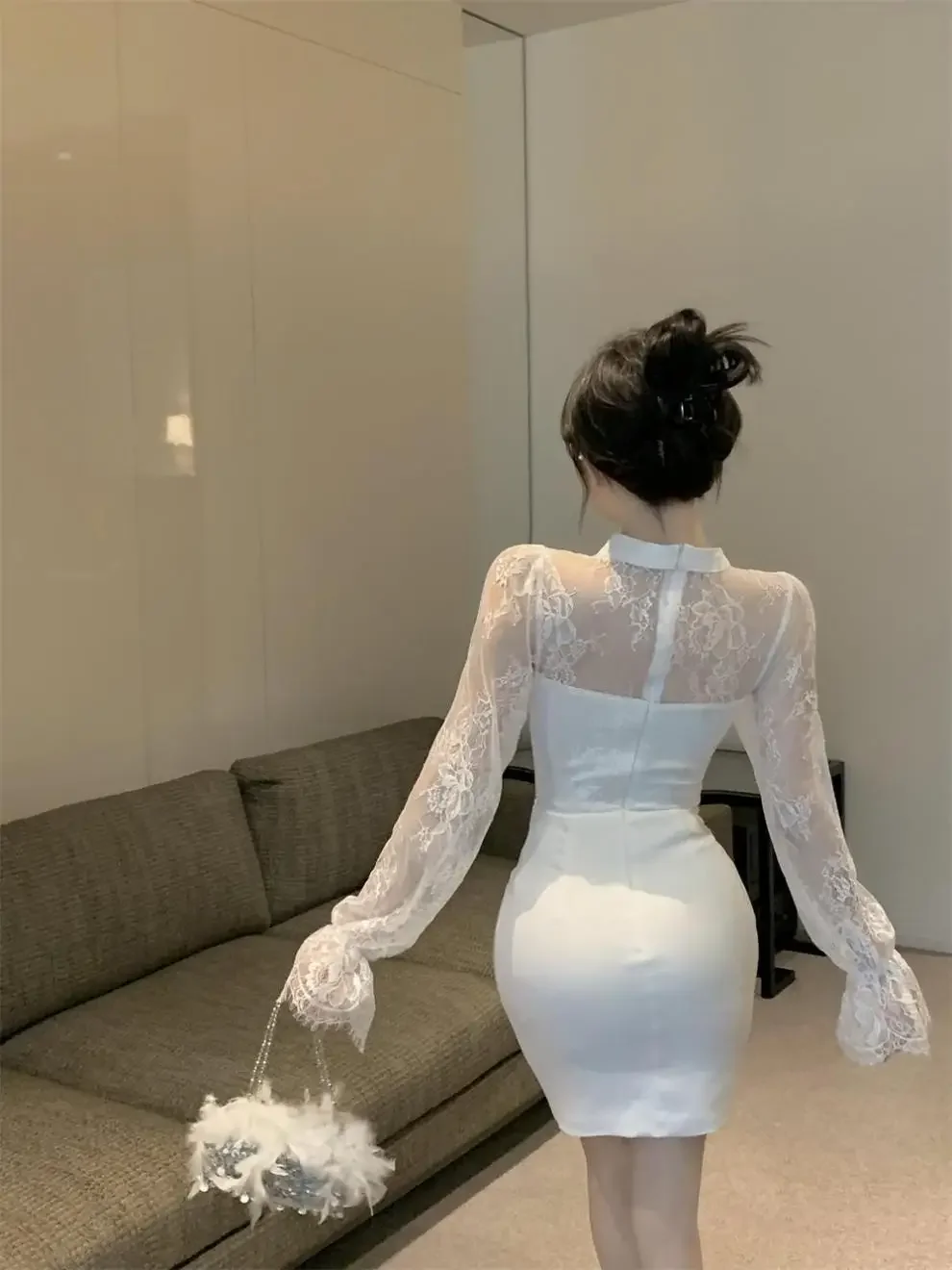 

New Spring Summer Lace Sexy Dress For Women Korean Fashion Women's White Slim Fit Banquet Mini Dress Y2k Bodycon Dress