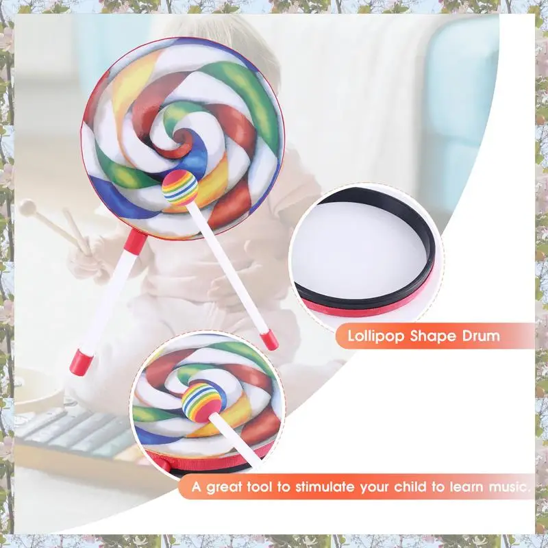 

X18A-5Pack 8Inch Lollipop Drum With Mallet Rainbow Color Music Rhythm Instruments Kids Baby Children Playing Toy