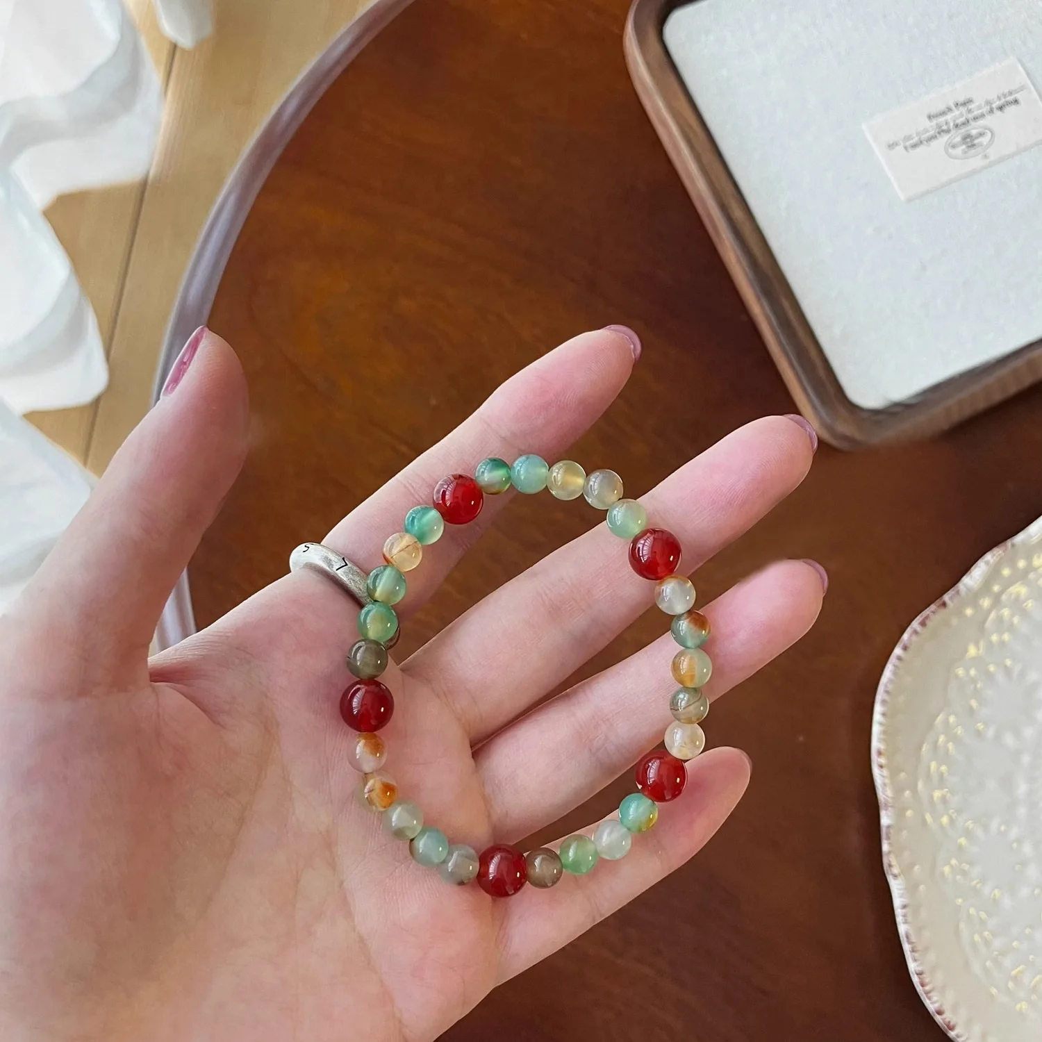 New Chinese Style Misty Rain Jiangnan Peacock Agate Bead Bracelet Unique Retro Stackable Design Jewelry