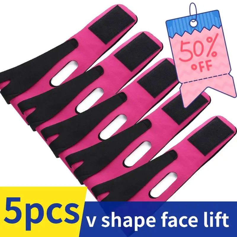 5個入り 二重あご解消ストラップ 再利用可能 フェイスリフティングベルト 弾性フェイススリミングバンド Vラインフェイス 女性用 しわ防止ストラップ
