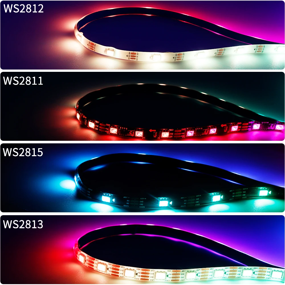 WS2811 WS2812B WS2815 WS2815 RGB LED Strip WS2812 Individually Addressable 30/60/144Pixels/Leds/m Tape Light IP30/65/67 DC5V/12V