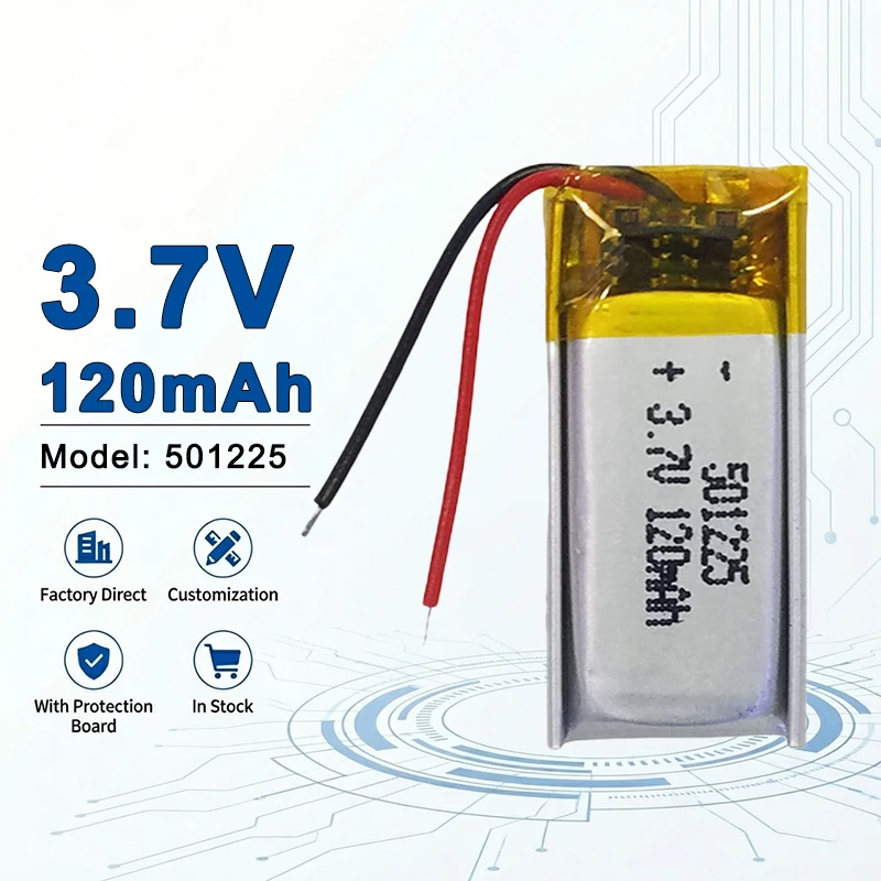 

Литий-полимерный аккумулятор 501225 3.7V 120mAh со стабильным напряжением для микроэлектроники, наушников и умных датчиков 501230 501440
