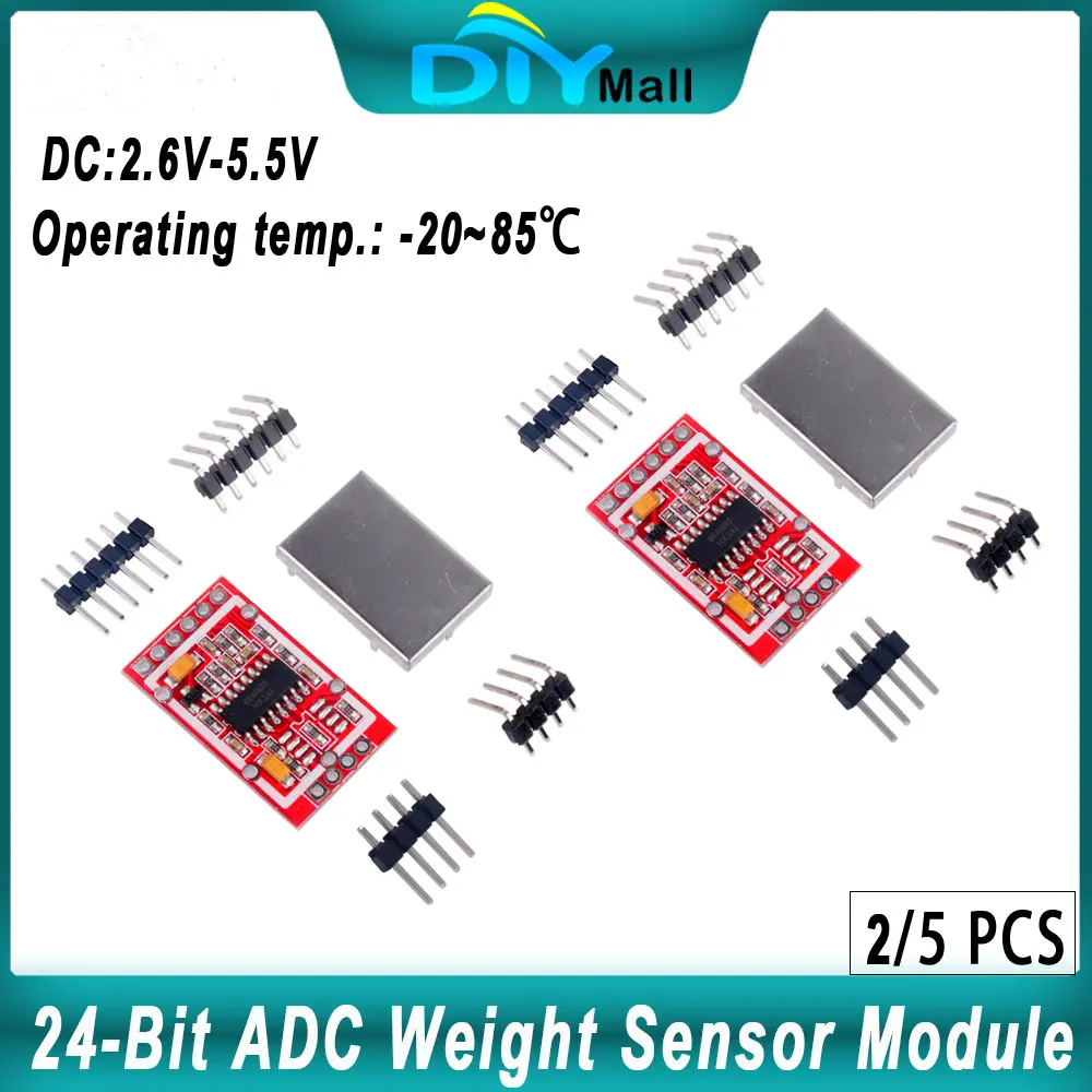 2/5PCS HX711 24-Bit ADC Weight Sensor Module with Metal Shield for Load Cell Electronic Scale Arduino DIY Projects