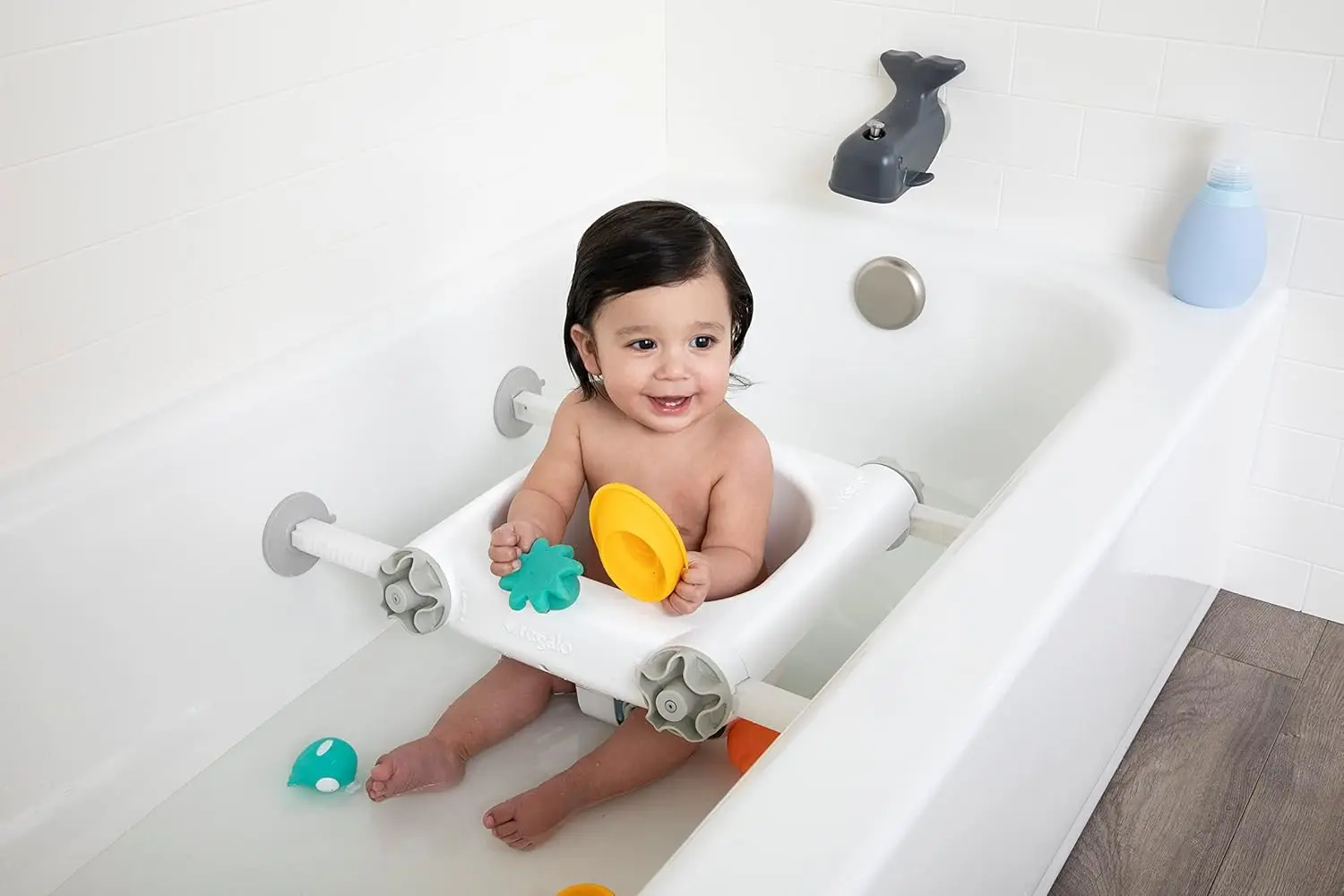 

Baby Bath Seat with Suction Cups for Support and Balance, Easy Clean Up Drain Holes, White