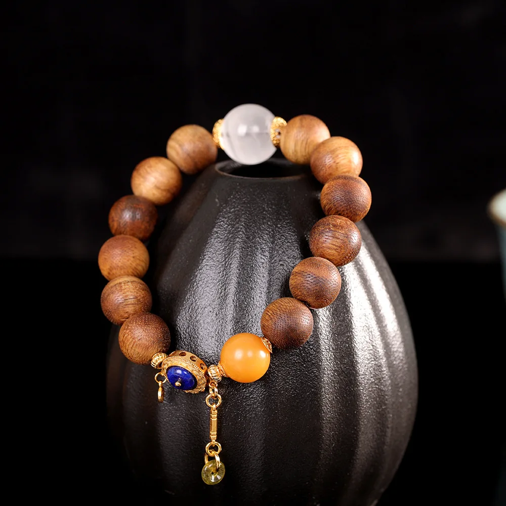 

Natural Amber Lapis White Phantom Quartz Bracelets Women Natural Wooden Beaded Bracelet Gold Plated 925 Silver Bangles Jewelry