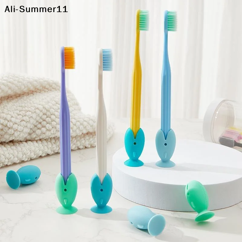 【Y】4PCS Fish Shape Toothbrush Holder Silicone Standing Toothbrush Storage Rack Portable Travel Toothbrush Head Protector Cover