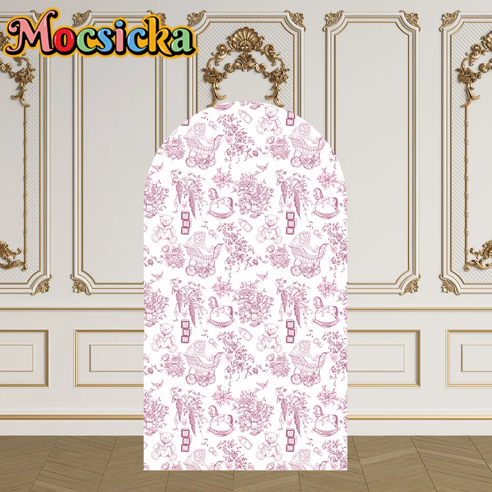 Mocsicka 2-Sided Arch Cover Flower Stroller Bear Toys Decoration Backdrop Baby Shower Arch Wall Children 1st Birthday Party Prom