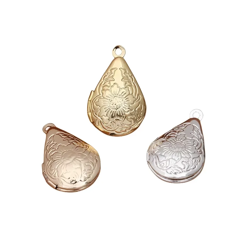 BoYuTe (10 Pieces/Lot) 15*24*7MM Drop-shaped Photo Locket Brass Material Flower Floating Locket Charms for Jewelry Making