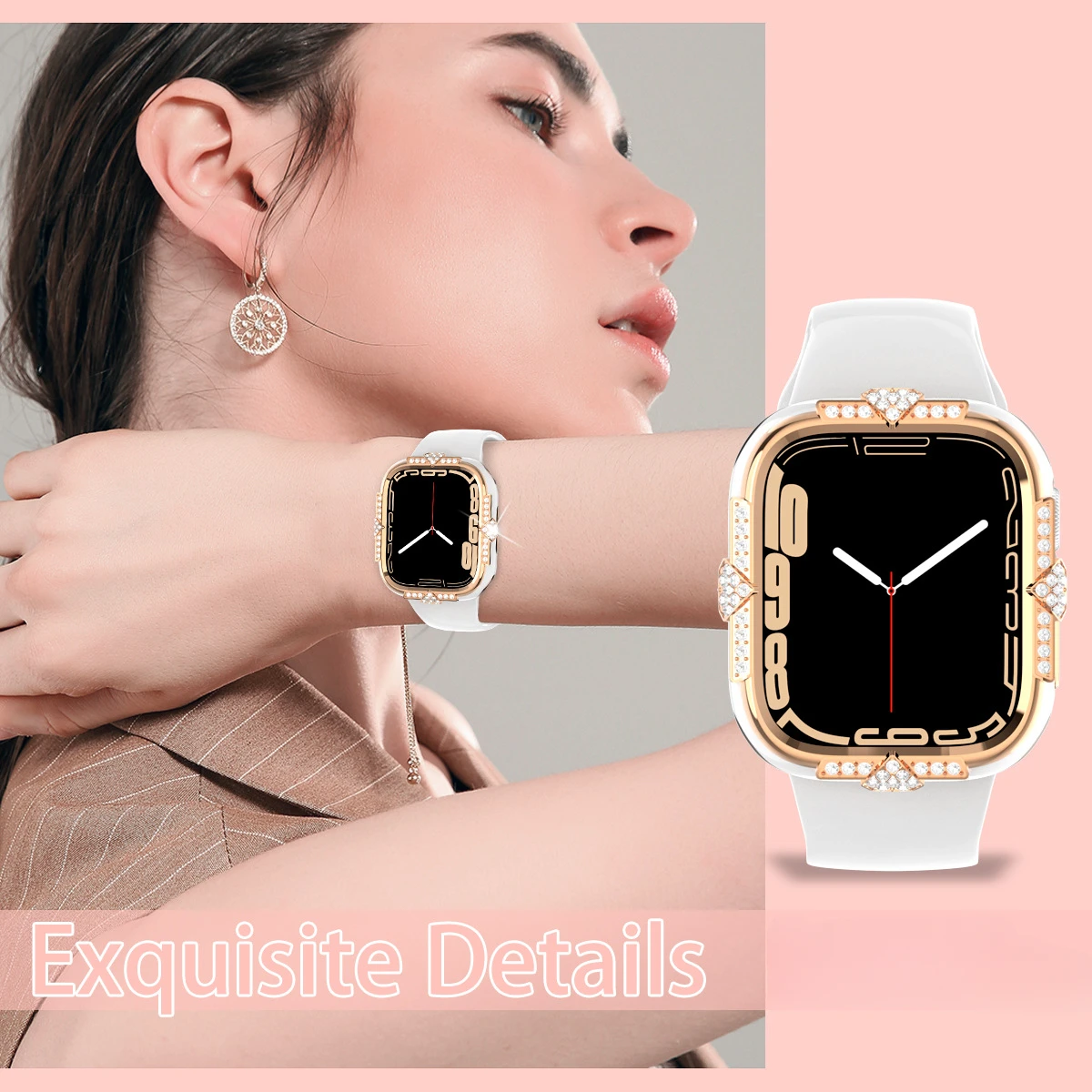 Diamond Cover For Apple watch Case 45mm 41mm 44mm 40mm Tempered Glass+Bling Bumper Screen Protector iWatch series 9 8 7 6 5 4 SE