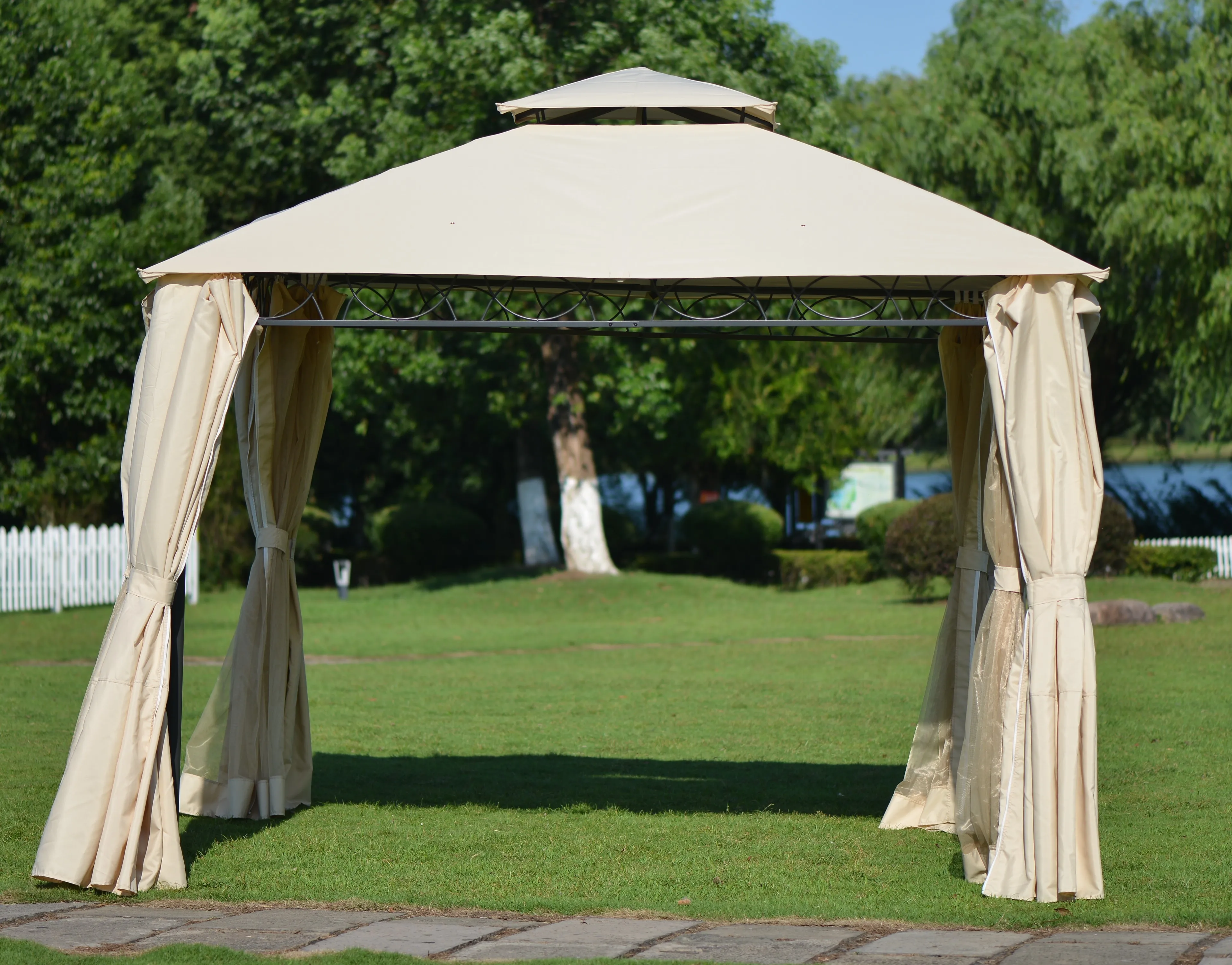 Quality Double Tiered Grill Canopy, Outdoor BBQ Gazebo Tent with UV Protection for Gardens,Terraces