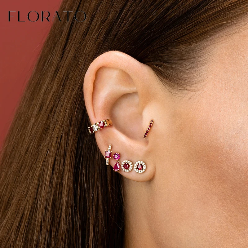 925 Sterling Silver Ear Needle Round Zircon Pendant Hoop Earrings/Crystal Colorful Stud Earrings For Women Fashion Party Jewelry