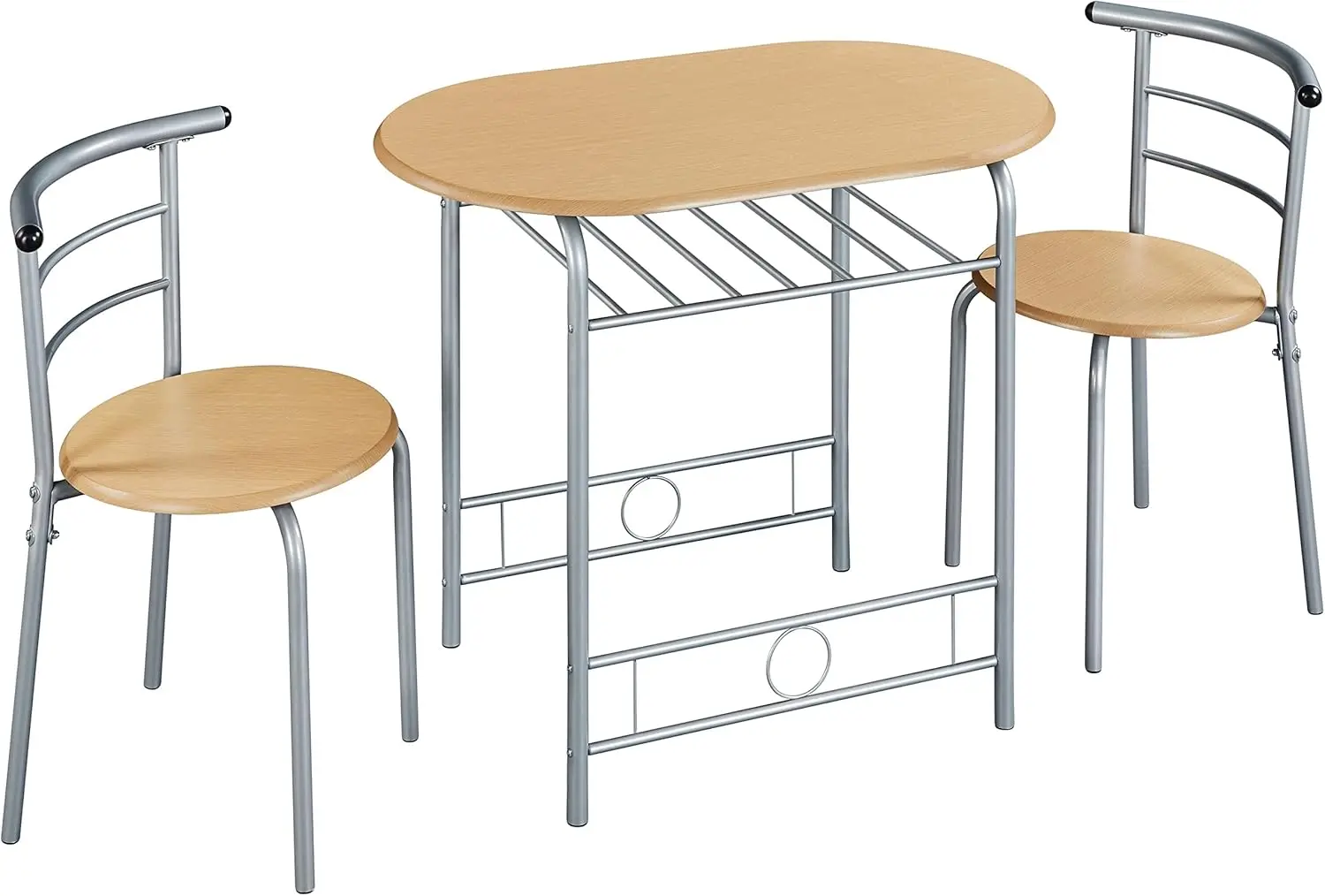 2 Personen mit 1 Esstisch & 2 Chairs Küchentisch mit Ablagefach Esszimmertisch Armlehnenstuhl Esstisch-Set Holzfarbe