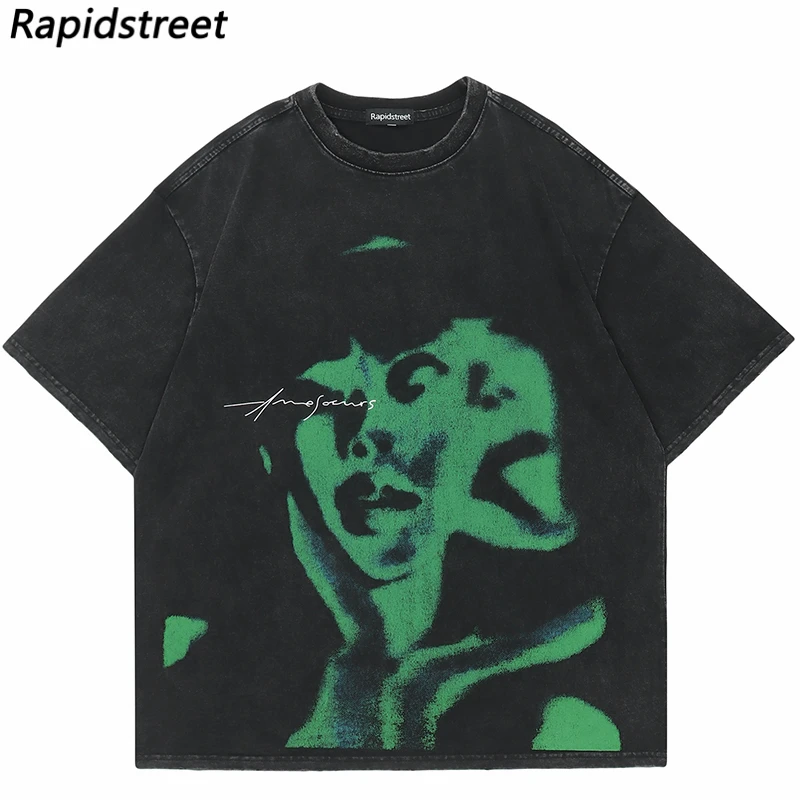 

Vintage Punk Men Oversize TShirt Streetwear HipHop Abstract Graphic Print Distressed T Shirt Harajuku Gothic Loose Tee Tops