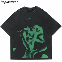 Vintage Punk Men Oversize TShirt Streetwear HipHop Abstract Graphic Print Distressed T Shirt Harajuku Gothic Loose Tee Tops