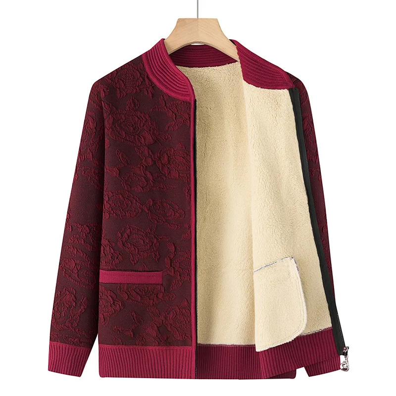 

Autumn Winter Women Sweater Cardigan Jacket Coat New Fashion Print Zipper Knitted Middle-aged Mother Clothes Casual Female Tops