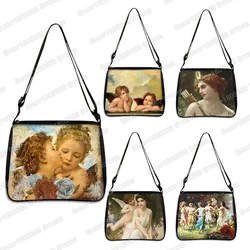 Angel Girl Print Handbag Vintage Oil Painting Religious Shoulder Bag Women's Shopping Travel New Armpit Bags Totes Gift