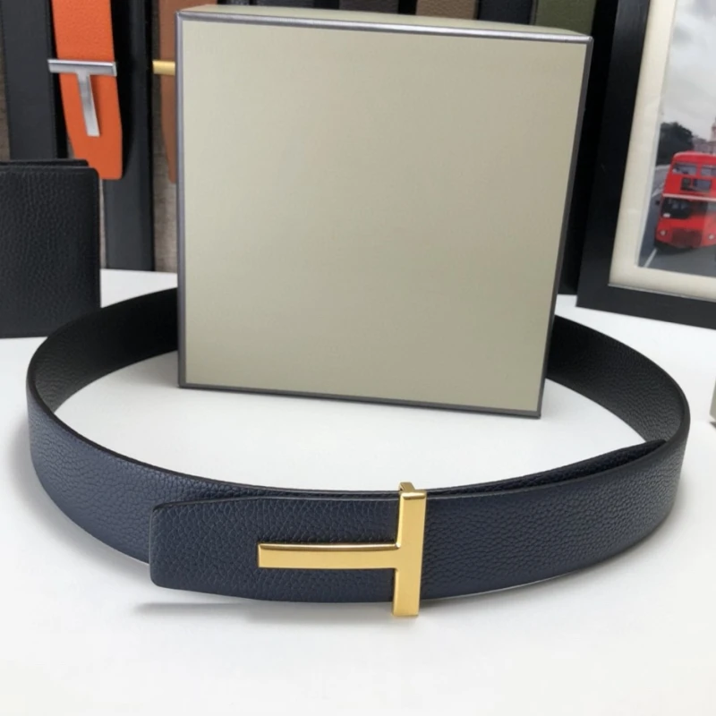 2025 Top Luxury Designer Brand T Buckle Belt Double Sided Men High Quality Genuine Real Leather Strap Jeans Waistband Business T