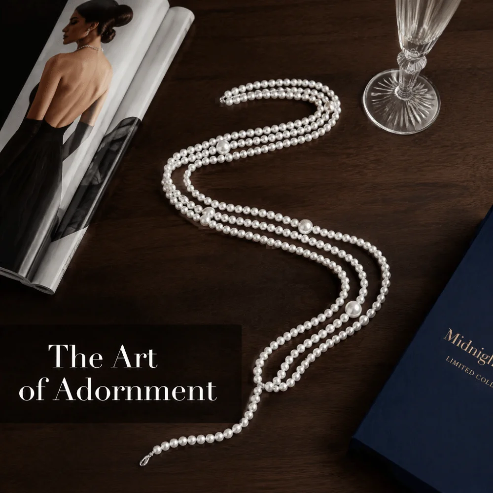 Multilayer Design Pearl Waist Chain Imitation Pearl Lengthened Style Body Chain Belt Adjustable Chain Embellished Detail