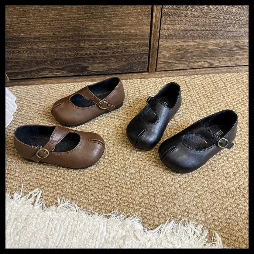 Autumn Girl's Mary Janes Split Toe Retro Chic Kid's Flat Shoe Solid Colors Anti-slip Daily All-match Casual Children Shoes 4-6Y