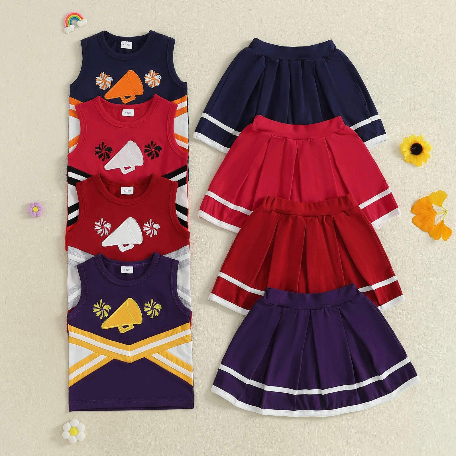 

2025-04-22 Lioraitiin Toddler Baby Girl Cheerleader Outfit Shirt Tops Skirt Set Cheer Uniform Outfit Halloween Clothes Set