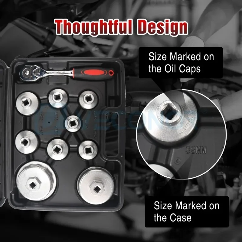Oil Filter Wrench Cap Engine Filter Sleeve Tool Oil Filter Removal Wrench Socket Set with Special Spanner Portable Storage Case