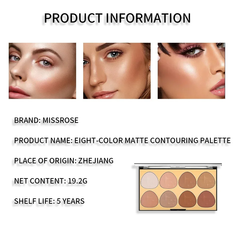 Miss Rose 8Color 3D Multi-Functional Natural Highlighting and Finishing Palette All-in-One Nose Shadow Fixing and Setting Powder