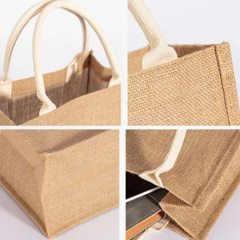 Vintage Linen Tote DIY Beach Handbags Eco Friendly Shopping Bag Organizer Portable Large Capacity Handbag XS/S/M/L/XL