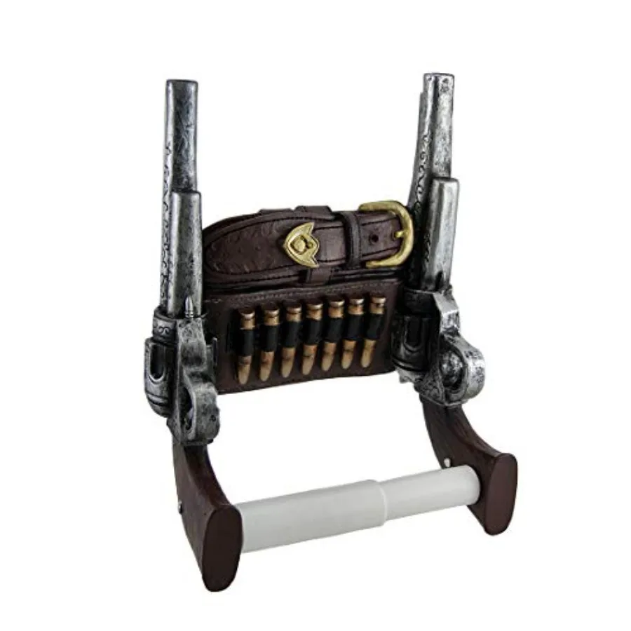 

Rustic Double Six Shooter Cowboy Toilet Paper Roll Holder - Western Bathroom Decor - Durable Resin Material - 9.5 Inches High -