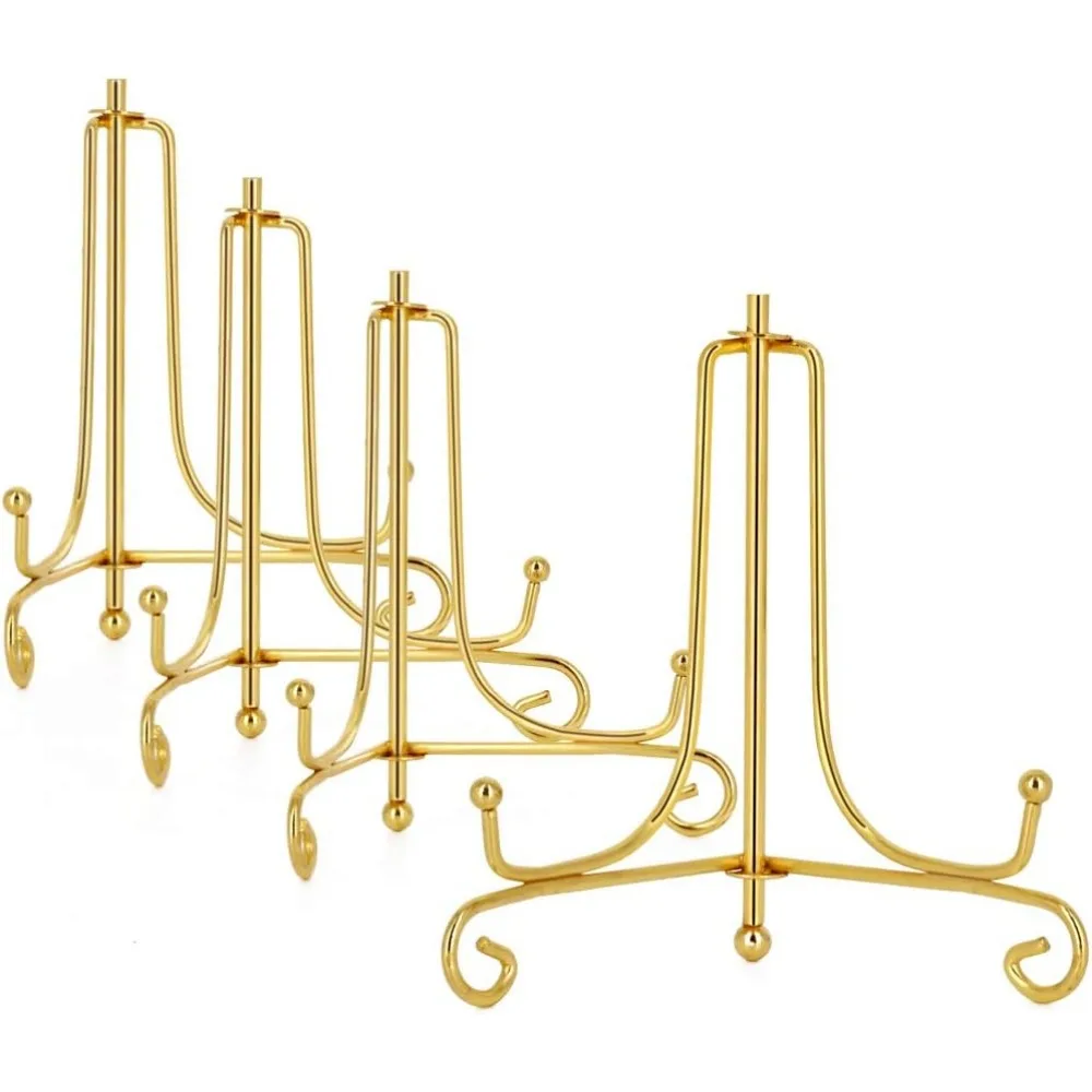 4 Inch Gold Easel Plate Holder Decorative Display Stands for Photo, Picture Frames, Decorative Plates(Pack of 4)
