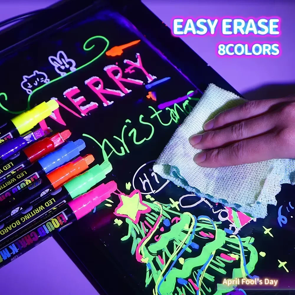 8Pcs Washable Liquid Chalk Markers, Neon Chalk Pens for Blackboard, Glass, Window, Car & Pub Signs, Wet Erase,Chisel Tip
