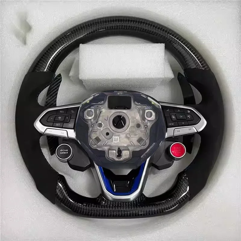 Custom Upgrade Half Perforated Leather Steering Wheel Carbon Fiber Steering Wheel For VW Volkswagen Golf 8 R-Line GTI