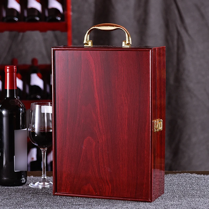 Lacquered red wine packaging gift box Wooden box double pack wine gift box Universal wooden packaging bag for friend partys - Image 5