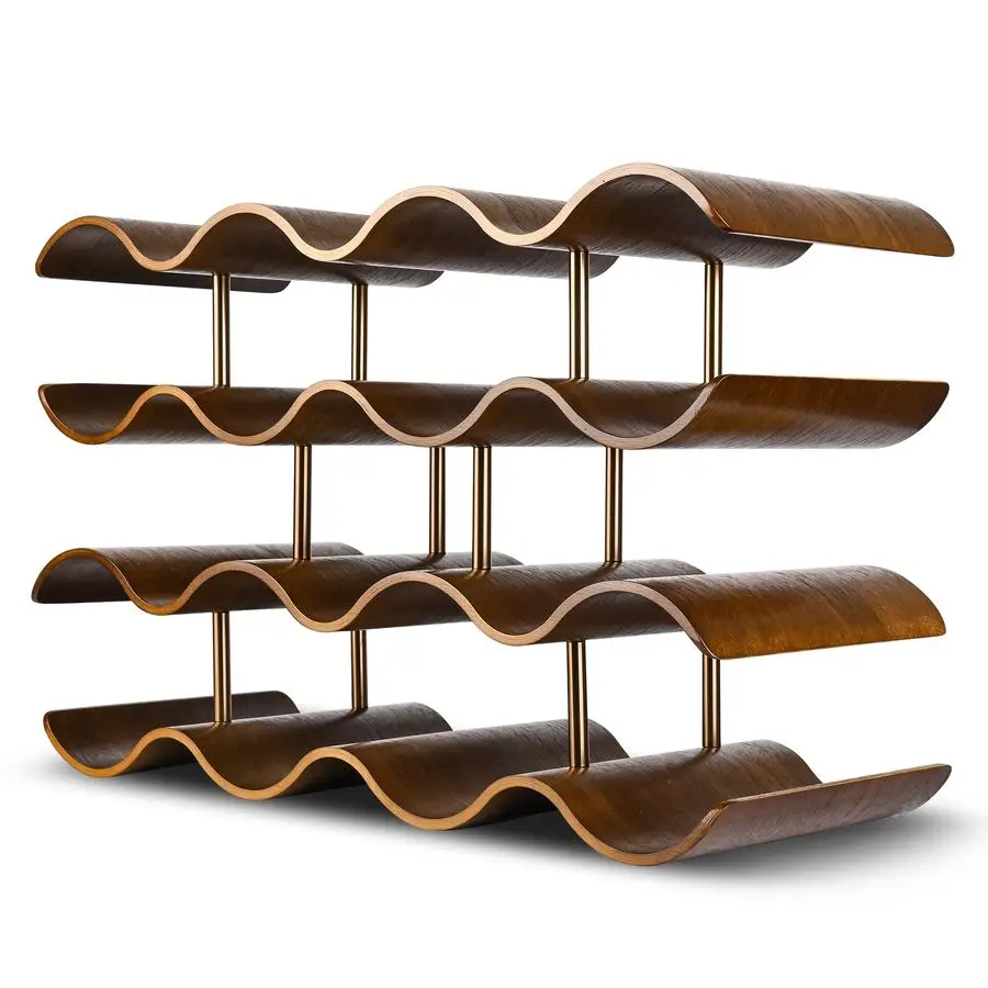 

Винная полка на 14 бутылок, отдельностоящая подставка для винных бутылок, 4-ярусная деревянная винная полка для хранения, волнистый органайзер для вина из орехового дерева для шкафа