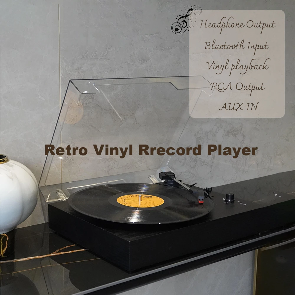 Vinyl Record Player Retro Design  5.0 Input AUX RCA Headphone Output Compact Size 14.41 X 11.26 X 4.60 Inch