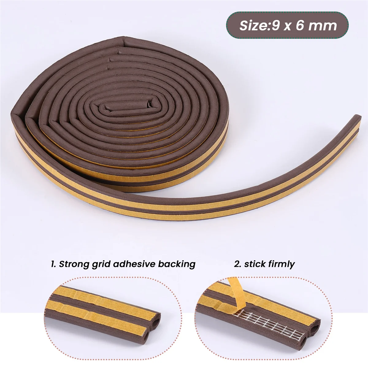 ABJS 2 Roll EVA Seal Weather Strip Foam Tape D Type 10M Doors Draught Excluder Anti-Collision Seal Strips