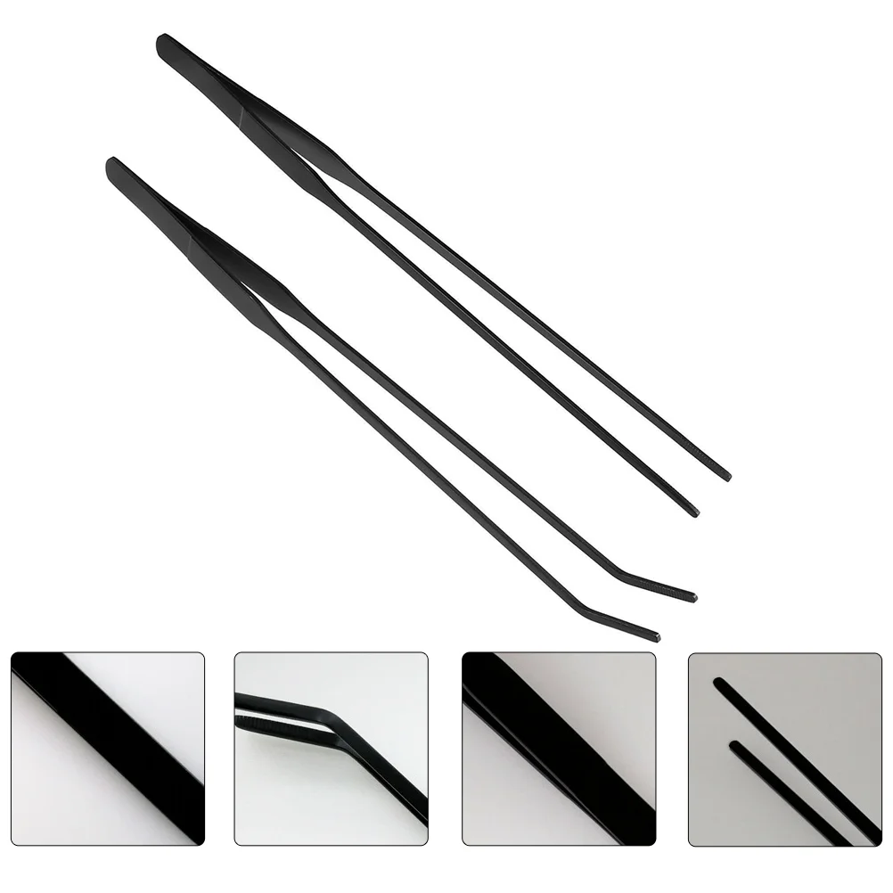 Water Clarifier for Fish Tank Plant Clip Cleaning Tools Scissors Black Stainless Steel Crooked Tweezers