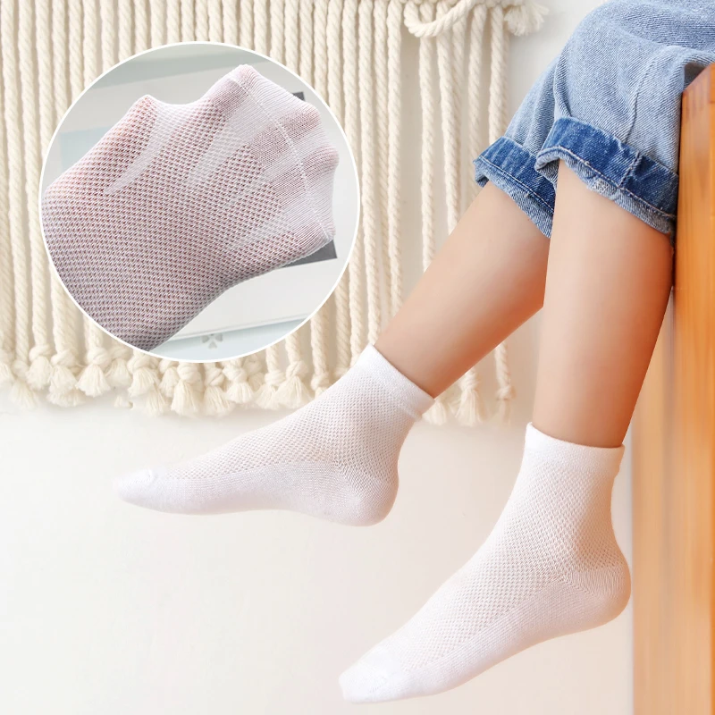 

1-12 Year boys girls white mesh spring summer socks infant kids football student sock High Elastic Cotton Solid Color long socks