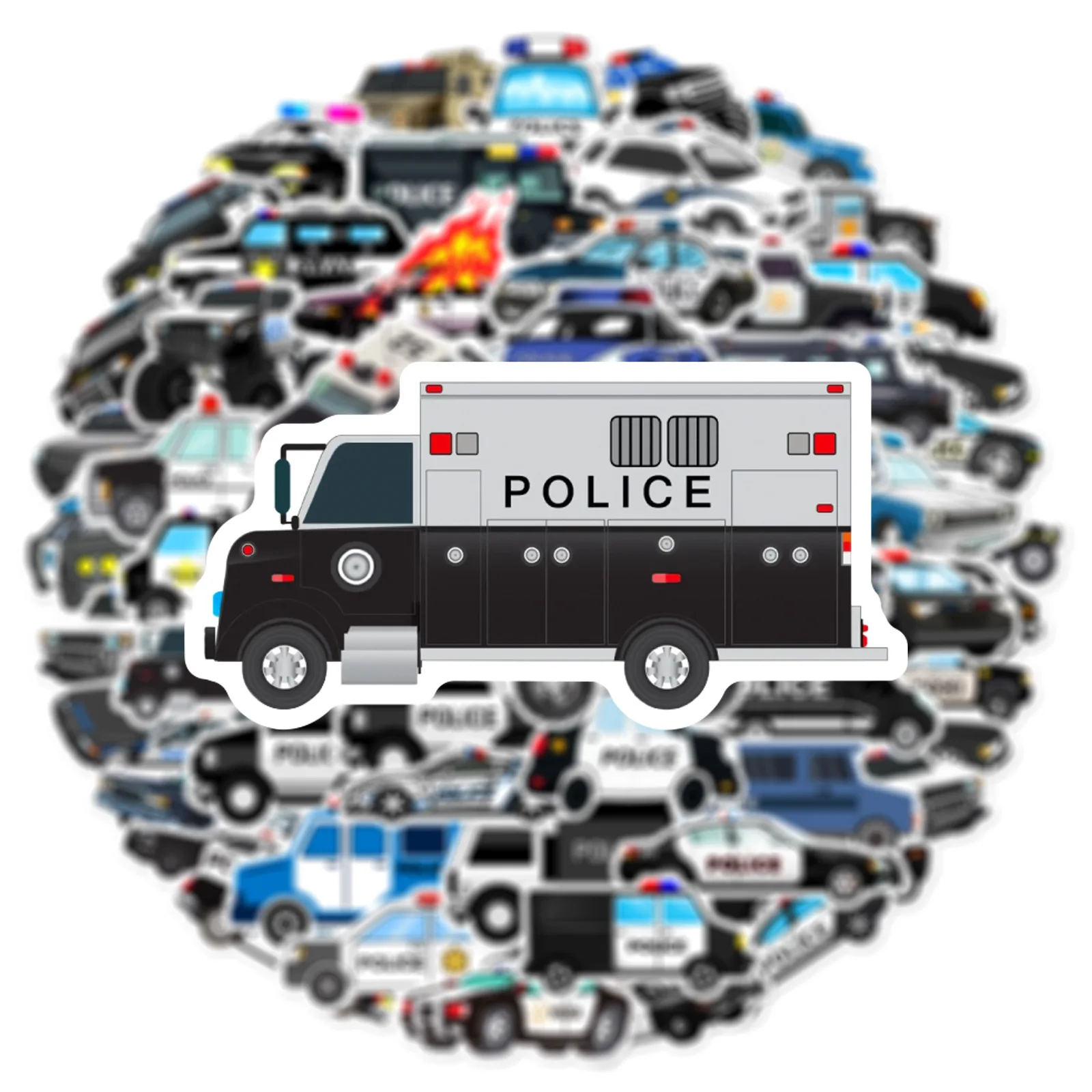 10/30/60pcs Cartoon Police Car Stickers for DIY Waterproof Decor Stationery Suitcase Water Bottle Phone Scrapbooking Kids Toy