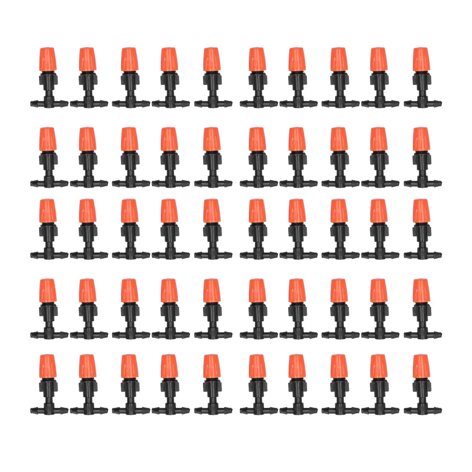 

50-Pack 4/7 Hose Adjustable Nozzles, Orange Micro Sprayers with Tee Fittings, Water-Saving for Gardens & Greenhouses