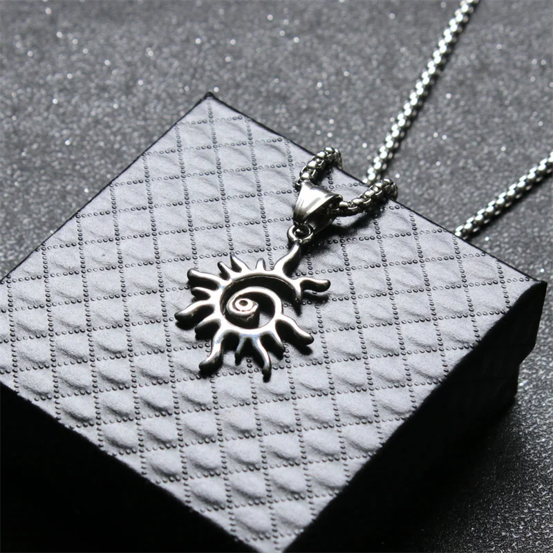 Fashion Creative Sun Flame Pendant Necklace Punk Hip Hop Retro Hipster Men's Hollowed Out Stainless Steel Necklace Jewelry Gift