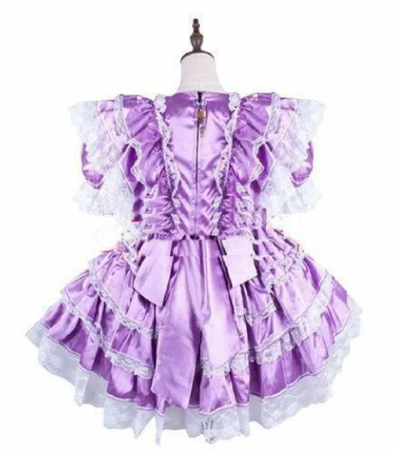 Robe de soirée sexy Lolita Sisi, en dentelle violette, à volants, en satin, verrouillable, pour filles