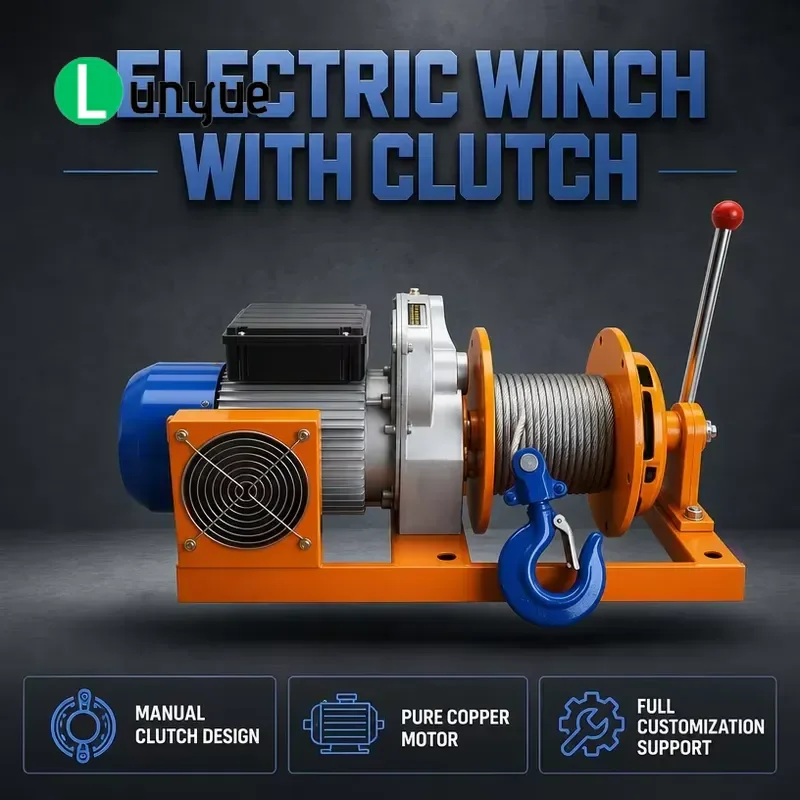 220V 1 Ton Electric Wire Rope Winch with Clutch Heavy Duty for Off Road Vehicles Workshop Mining Applications Hot Selling