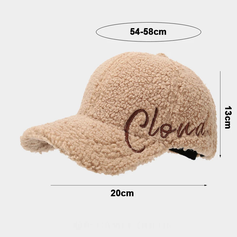Women Winter Fleece Teddy Baseball Cap Embroidery Letter Warm Lamb Wool Peaked Hat Outdoor Cold‑proof Fashion Casual Adjustable
